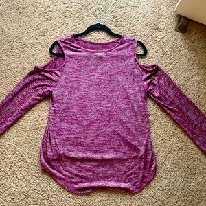 Magenta Marled Cold Shoulder Long Sleeve Shirt
